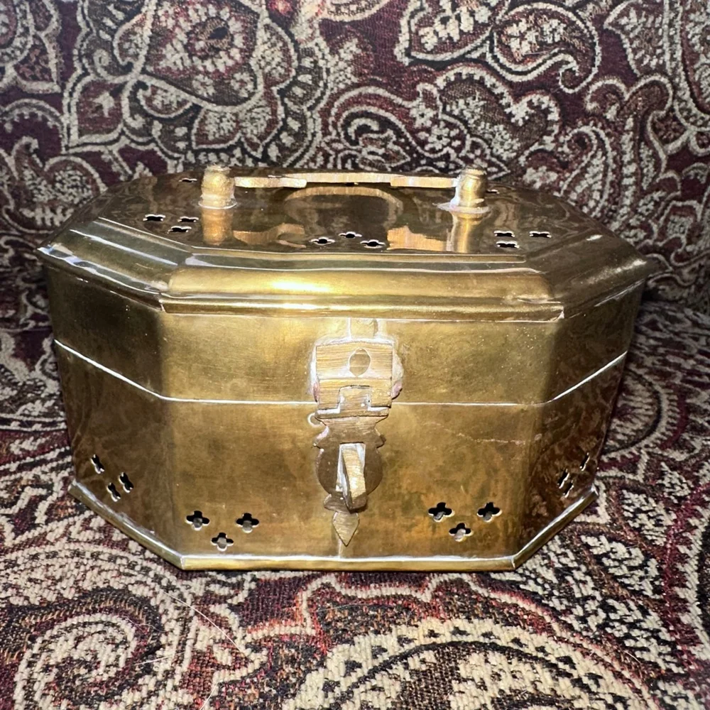 Vintage Brass Cricket Trinket Box Hinge Lid Footed Handle & Latch MCM India
